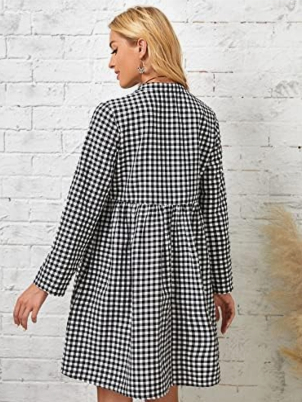 EMERY ROSE Gingham Print Notched Roll Tab Sleeve Dress XL - Picture 2 of 7